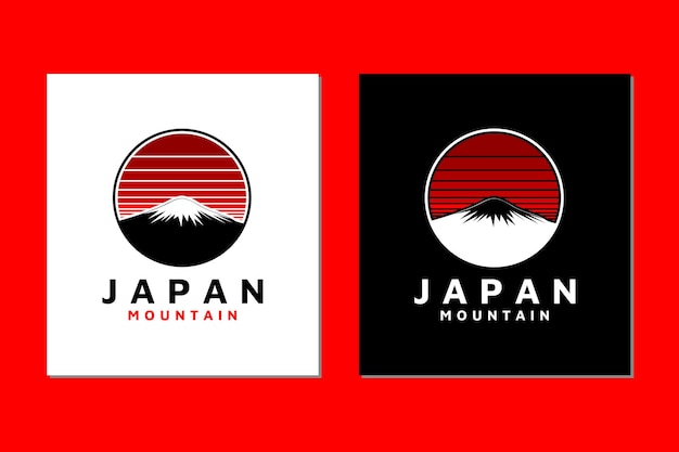 Mountain Japan Logo Illustration with Sun and Snow on Top Icon Logo Design in Trendy Badge Style