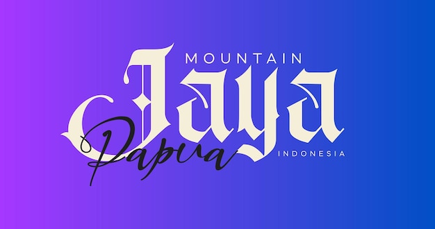 Modello di sfondo viola tipografia di jaya indonesia di montagna