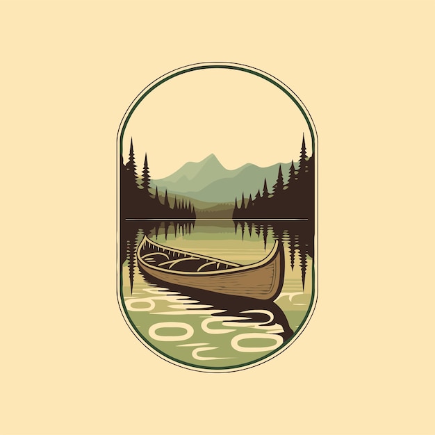 Vector mountain lake adventure badge logo vintage style