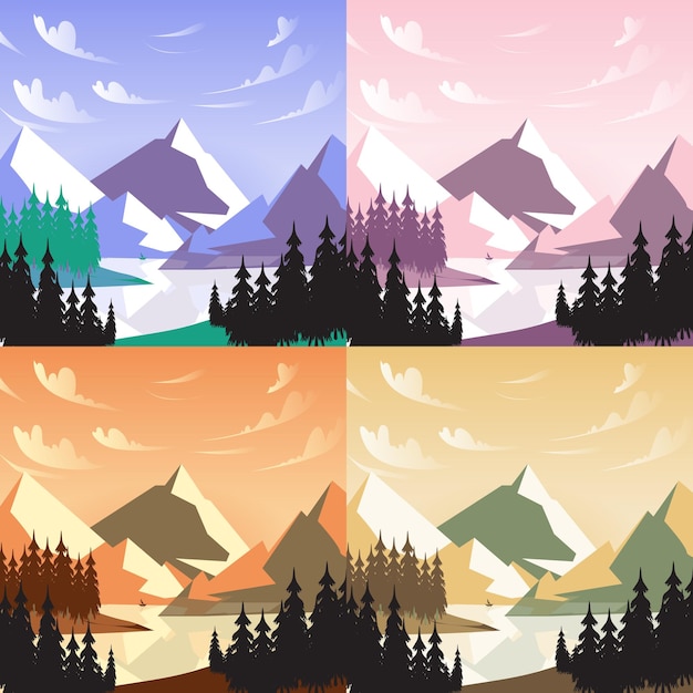 Vector mountain lake illustrations