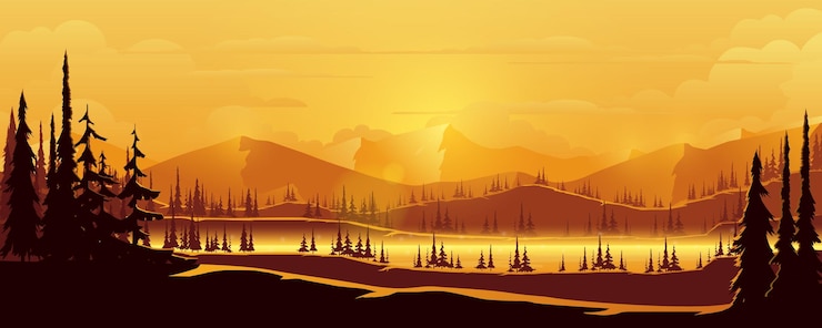 Vector mountain and lake landscape gradient mountain silhouette tonal landscape cartoon mountain vector