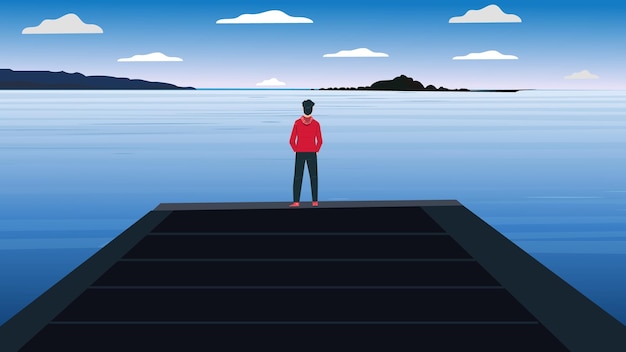 山, 湖, 風景, ベクトル, イラスト, 漫画, 平ら, パノラマ, の, 春, 夏, 美しい, 自然