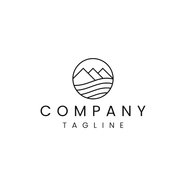 Mountain and lake line art logo design