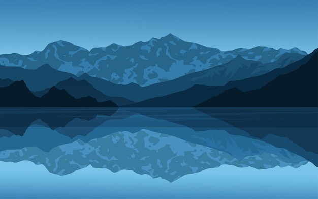 Vector mountain and lake nature landscape illustration