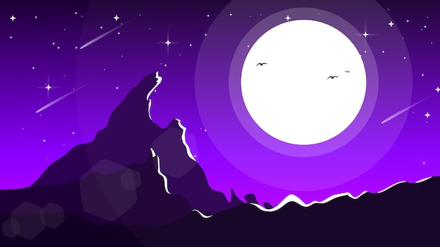 Mountain landscape background mountain view at night with moon and stars night sky with moon