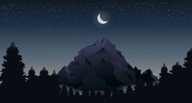 山の風景カラフルなプレミアムベクトル鹿の森の月のシルエット