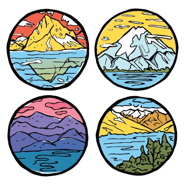 Vector mountain landscape icon set.