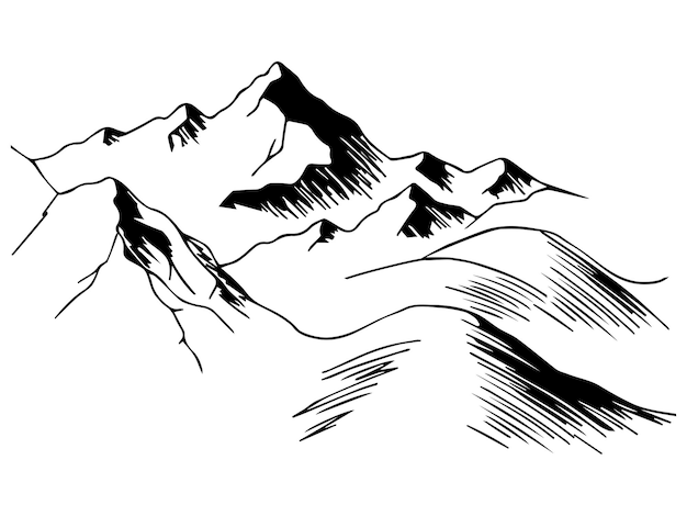 Mountain landscape line art minimal outline vector background with mountain ranges