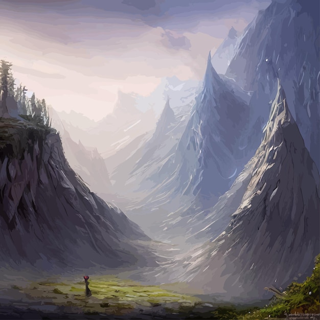 Vector mountain landscape mountain landscape vector illustration abstract background fantasy theme morning