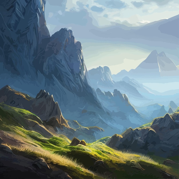 山岳風景 ベクトルイラスト アブストラクト 背景 ファンタジー テーマ