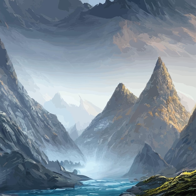 mountain landscape mountain landscape vector illustration abstract background fantasy theme morning