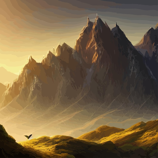 Vector mountain landscape mountain landscape vector illustration abstract background fantasy theme morning