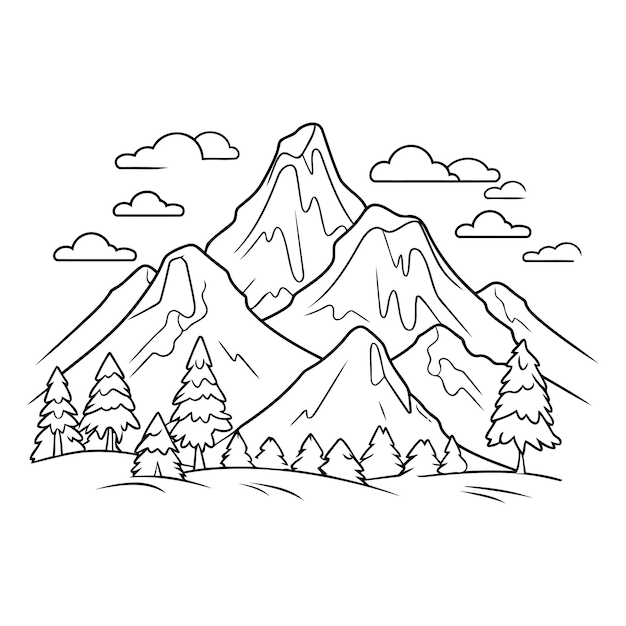 Vector mountain landscape of a mountain range and forest