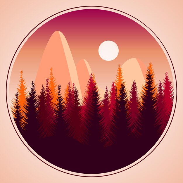 mountain landscape mountains fir trees trees against the backdrop of sunset print clip art