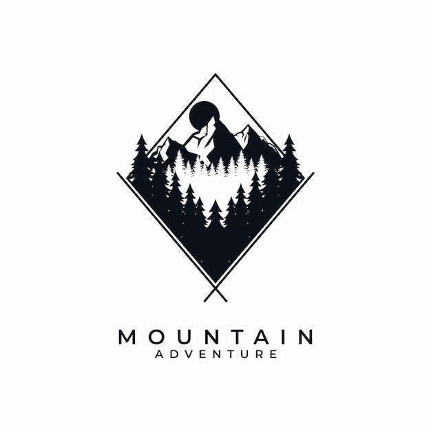 mountain landscape outdoor vector template. mount with pine evergreen tree graphic illustration.