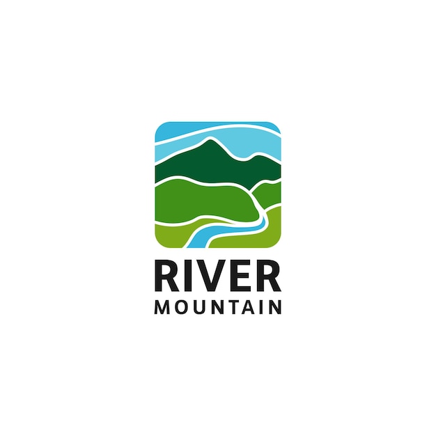 Mountain landscape peak river creek logo vector template