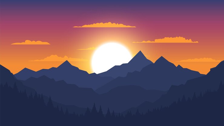 Vector mountain landscape and pine forest vector illustration