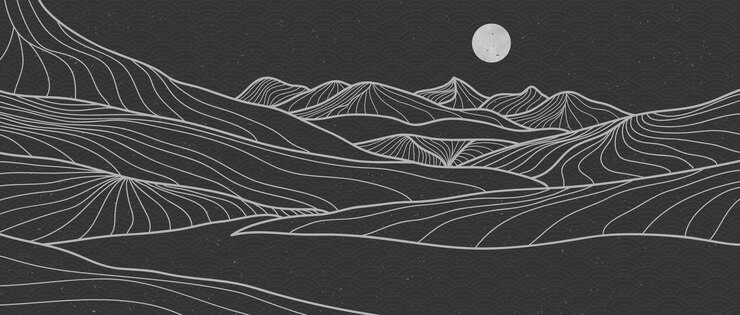Vector mountain landscape poster line art. geometric landscape background with pattern japanese style