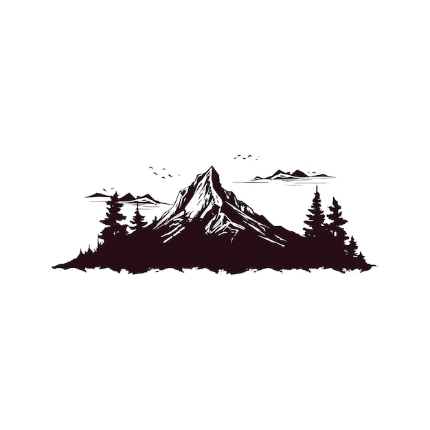 Силуэт горного ландшафта, изолированный на белом фоне векторной иллюстрации