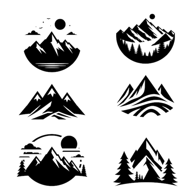 mountain landscape silhouettes adventure and nature icons