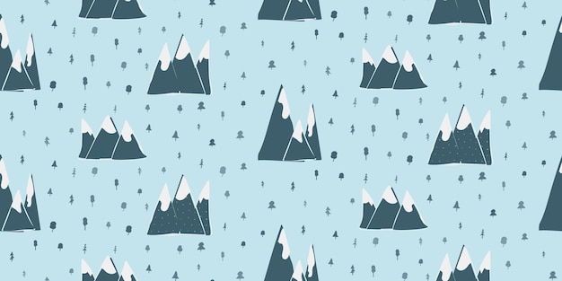 Mountain landscape vector illustration for childrens room decor and wallpapers repeat seamless pattern