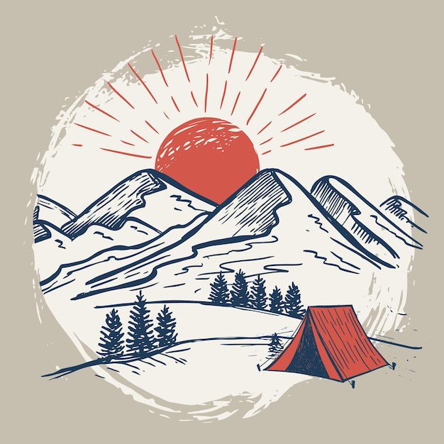 Mountain landscape vector illustration sketch style