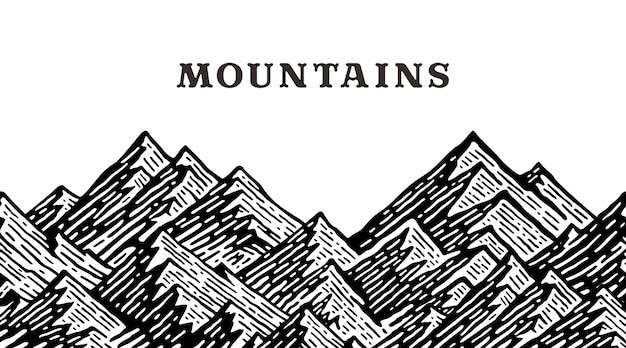 Mountain landscape in vintage repeat illustration