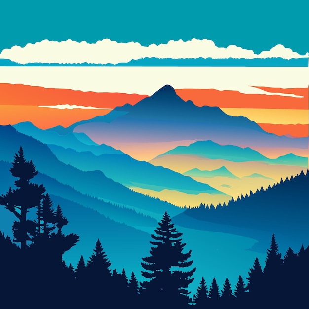 Mountain landscape with blue sky vector illustration flat