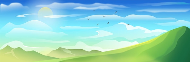 Vector mountain landscape with clouds illustration