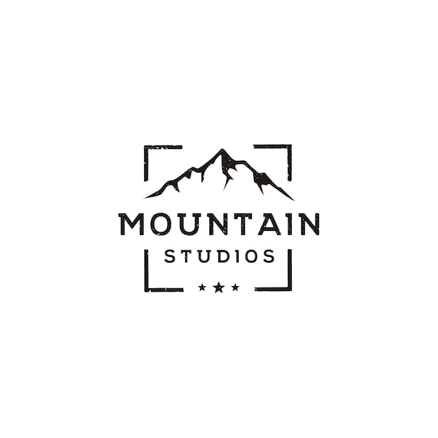 Mountain landscape with focus square lens frame for adventure outdoor nature photography photographer logo