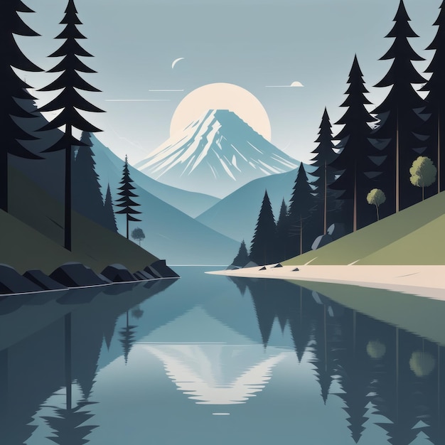 Vector mountain landscape with lake and forest vector illustration eps 1 0 mountain landscape with