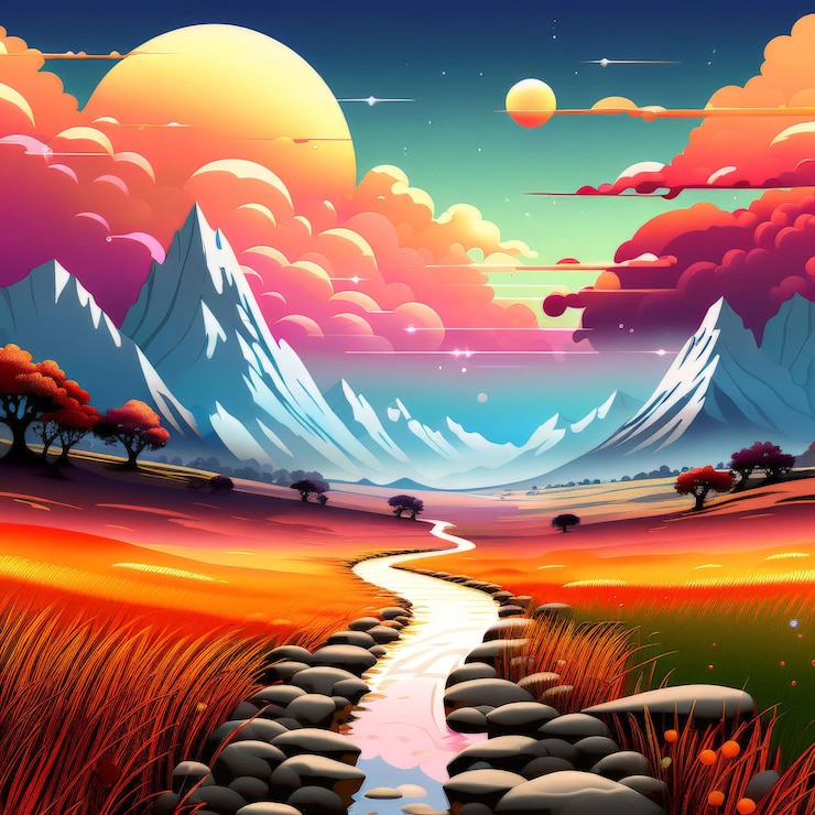 Vector mountain landscape with lake and trees mountain landscape with lake and trees