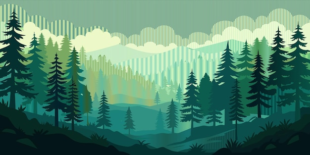 Vector a mountain landscape with pine trees and mountains