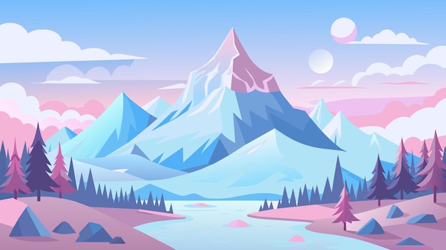 Vector a mountain landscape with snow capped mountains and a lake