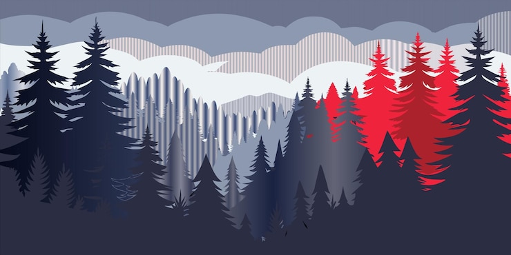 Vector a mountain landscape with snow covered mountains and trees