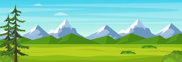 Vector mountain landscape with summer forest