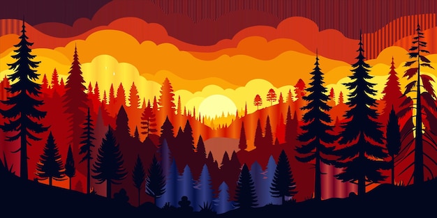 Vector a mountain landscape with trees and mountains in the background