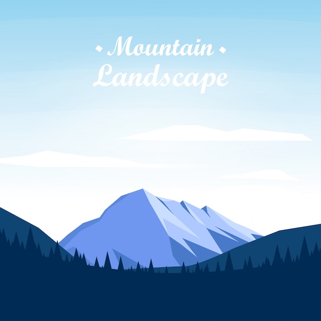 Vector mountain landscape with trees on sunny day