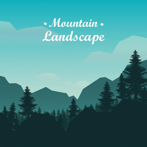 Mountain landscape with trees, Vector illustration