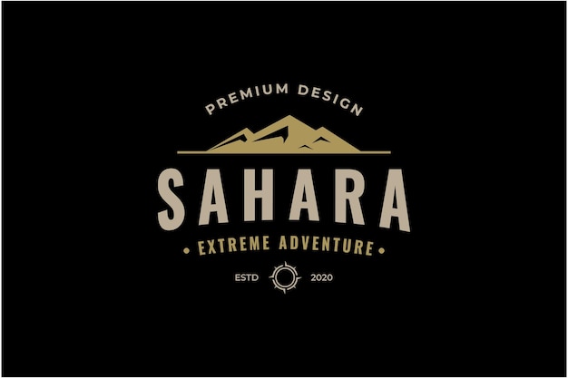 冒険屋外遠征のロゴデザインのためのビンテージスタイルの山の風景