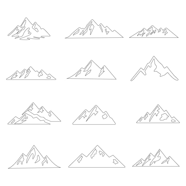 Иконы Mountain Line Art Set Вектор Горные иллюстрации Графика природы