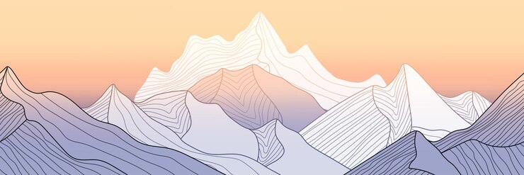 Vector 山ライン アート壁紙日の出背景にシームレスな境界線の山脈