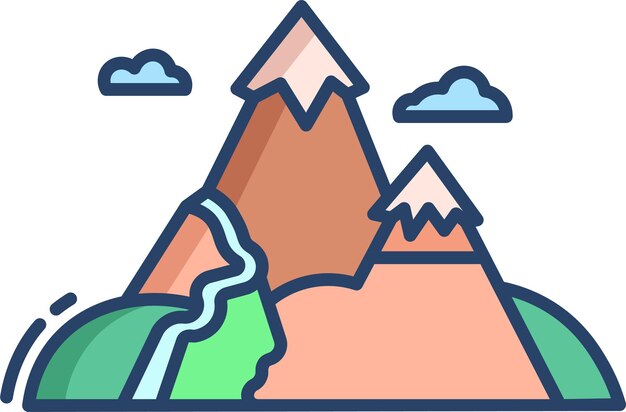 山の線形カラーイラスト