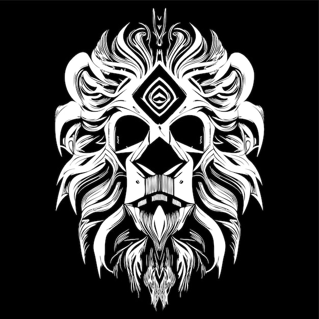 Vector mountain lion skull hand drawn vector clip art black and white