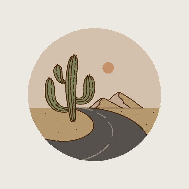 Vector mountain logo cactus road minimal design vector illustratie