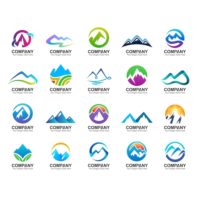 Collezione di design logo di montagna, icone della natura, set di logo montagna astratta