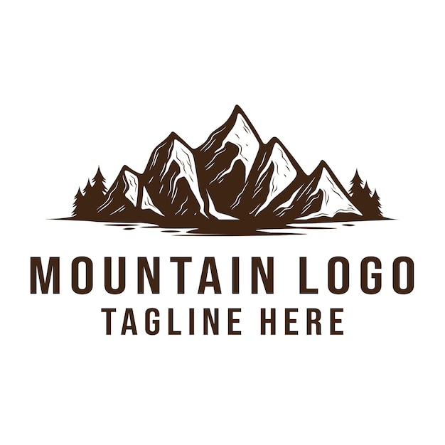 山のロゴデザイン 山と木はハイキングやキャンプに最適です