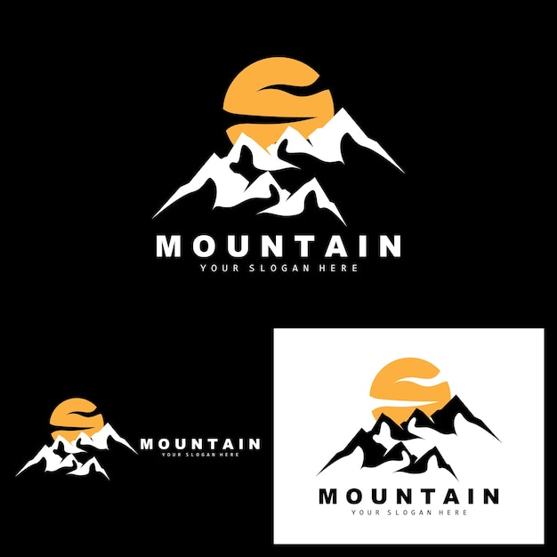 自然愛好家ハイカーのための山のロゴデザインベクトル場所