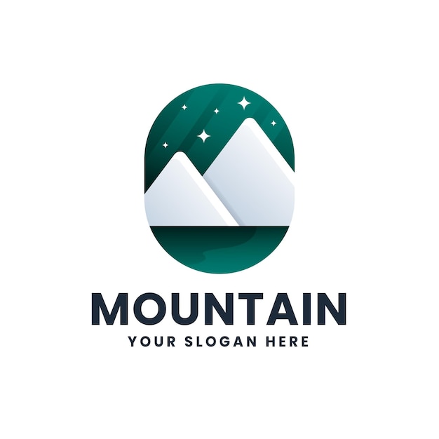 Distintivo dell'icona dell'illustrazione del gradiente del logo della montagna