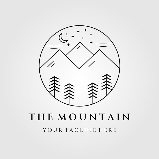 mountain logo line art icon and symbol with emblem vector illustration design